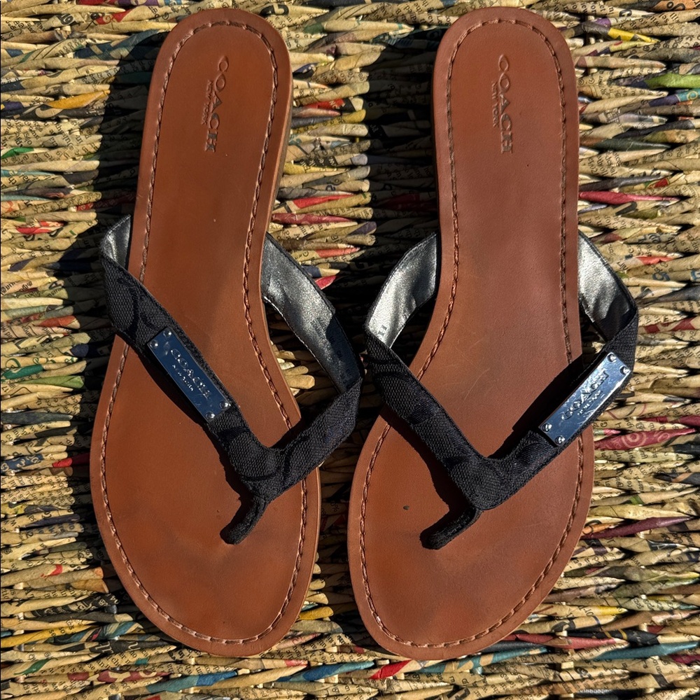 Coach Black and Tan Women's Sandals